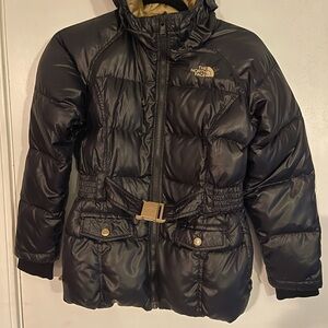 The North Face Kids Black Quilted Puffer Jacket with Belt